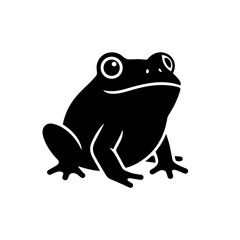Black Frog Silhouette Icon. Simple Amphibian Vector Graphic Isolated on White Background for Logo or Clip Art.