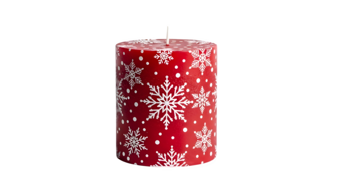 Red Snowflake Pillar Candle, isolated on transparent background