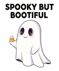 Obraz premium Spooky But Bootiful Cute Ghost Holding Candy Corn Transparent