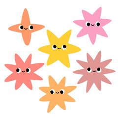 Simple cute kawaii star shapes, characters