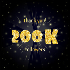 Vector illustration of  gold design for a thank you 200K followers.
