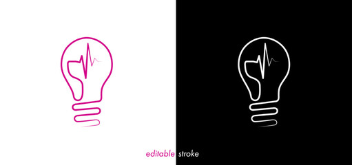 Abstract editable stroke light bulb illustration with heart rhythm, heartbeat line vector design to use for healthcare, business, healthy lifestyle, medicine and cardiogram concept illustration.