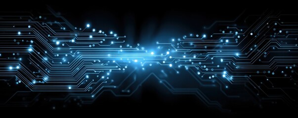 Abstract circuit board design with glowing blue light and technology theme