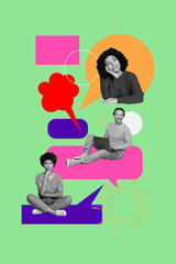 Collage of diverse people blogging chatting speech bubbles representing communication digital interaction business correspondence