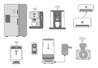 Minimalist Smart Home Device Vector Icons Set on White Background
