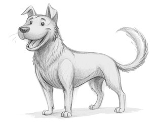 Illustration of a happy dog standing isolated on transparent background, smiling widely