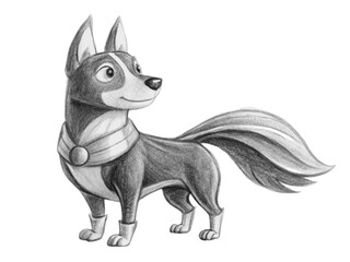 A charming pencil drawing of a cartoon dog isolated on transparent background