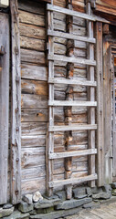 Old wooden staircase on a wooden house in Bergen, Norway