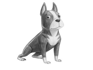 A cute boston terrier dog sitting isolated on transparent background in pencil drawing