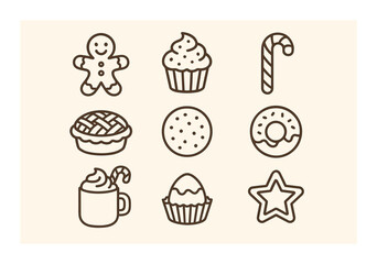Collection of hand-drawn christmas dessert icons featuring cookies and sweets