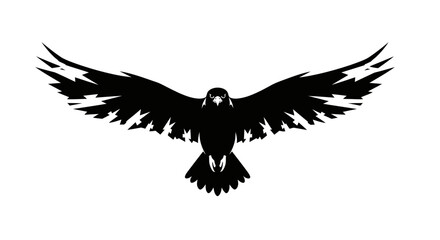 Obraz premium A striking black silhouette of a bird of prey with wings spread wide against a white background.