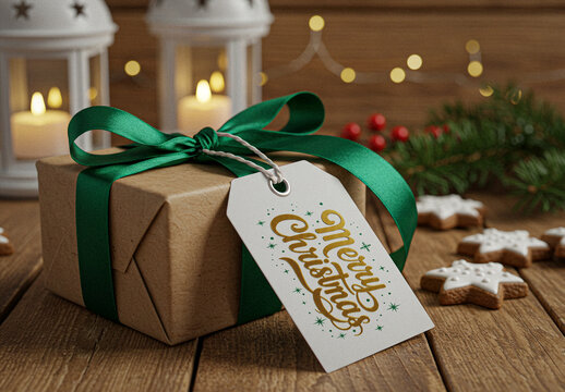 Craft Paper Gift Box Tag Mockup