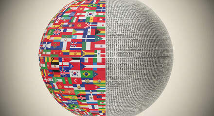 Global Data Communication Concept with Flags and Binary Code on Globe