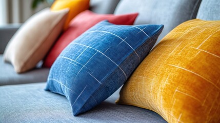 Colorful patterned cushions on a couch