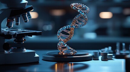 DNA helix model, lab microscope