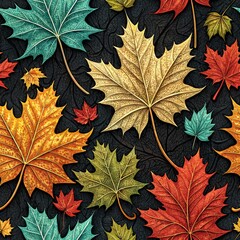 colorful maple leaves blackbackground.
