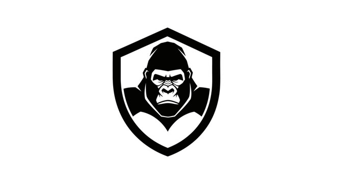 A striking black and white shield emblem featuring a powerful gorilla's face.