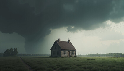Rural home under a stormy sky, depicting isolation and the concept of depression