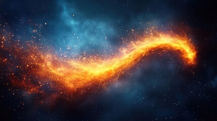 Fiery cosmic stream against a dark nebula