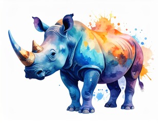 Fototapeta premium Majestic rhino in captivating watercolor, a vibrant burst of color and artistic flair