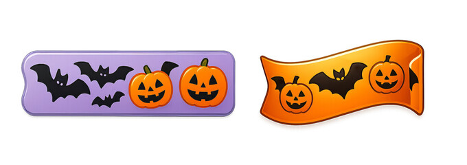 Halloween themed decorations featuring pumpkins and bats in vibrant colors for festive celebrations