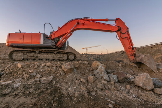 Heavy machinery for the construction of a road in Spain