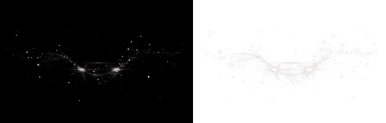 Abstract PNG overlay featuring sparkling light effects on contrasting black and white backgrounds, ideal for creative projects and enhancing visual storytelling with a magical touch