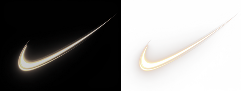 Dynamic swoosh logo design in contrasting black and white backgrounds, showcasing a sleek and modern aesthetic, ideal for branding and marketing purposes