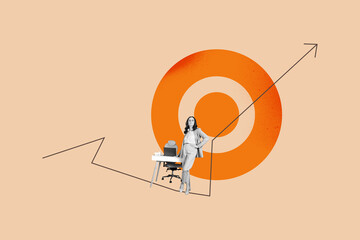 Collage showing creative concept of business growth and success with over rising arrow chart goal aim hitting center © deagreez