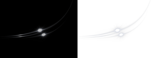 Abstract light trails on contrasting black and white backgrounds, creating a dynamic visual effect, ideal for graphic design, overlays, and artistic projects with copy space