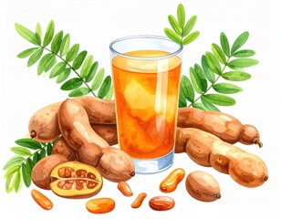 Refreshing Tamarind Agua Fresca Illustration with Tropical Flair and Vivid Hues