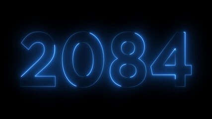 Glowing neon 2084 happy new year 2084 animated text new year on black background. Abstract 2084 neon text animation,