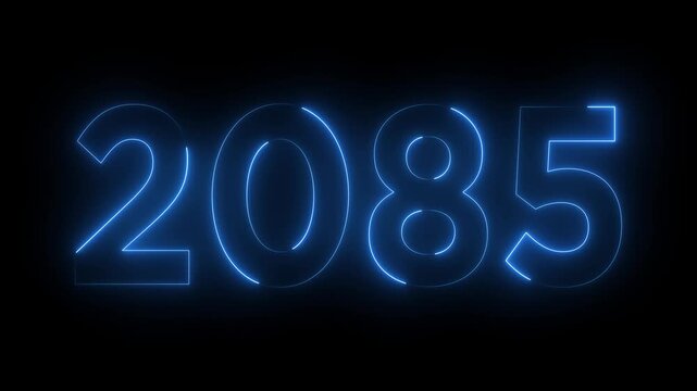 Glowing neon 2085 happy new year 2085 animated text new year on black background. Abstract 2085 neon text animation,