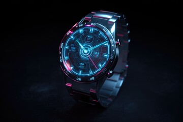 Futuristic concept of modern technology, data flow, and innovation in time management. Digital clock interface. 