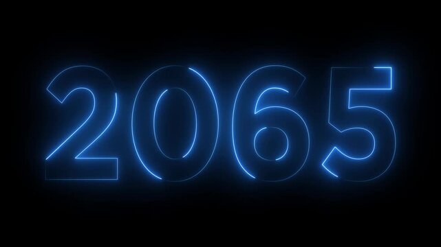 Glowing neon 2065 happy new year 2065 animated text new year on black background. Abstract 2065 neon text animation,