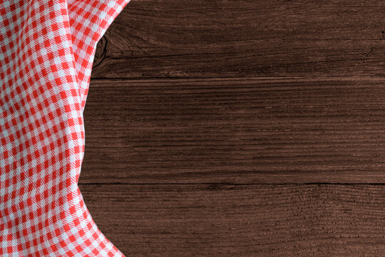 Checkered Tablecloth on Wooden Background