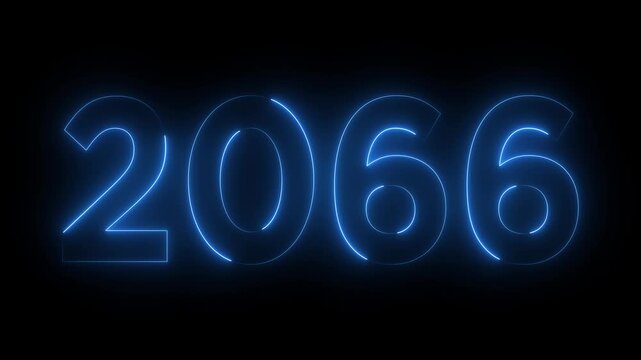 Glowing neon 2066 happy new year 2066 animated text new year on black background. Abstract 2066 neon text animation,
