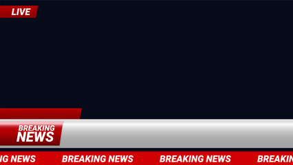Breaking news live lower third banner for TV, media, or streaming broadcast. Red and silver bar design for professional news graphics and live video overlays. Vector template.