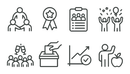 Icons of celebration, community, and achievement in gold hue