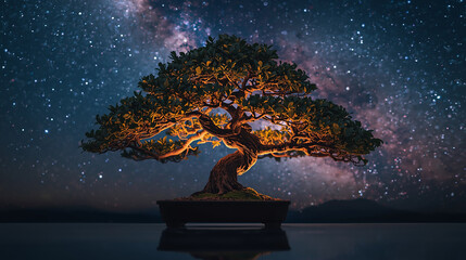 天の川を映す盆栽の夜