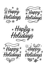 Hand-Drawn Happy Holidays Lettering Set | Festive Decorative Vector Typography