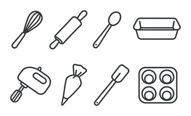 Silhouette of baking tools on dark background