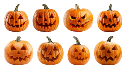 Halloween pumpkins with carved faces.