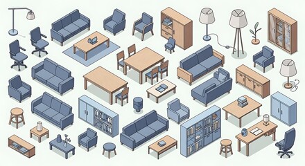Isometric Furniture Collection - Diverse Interior Elements for Design.