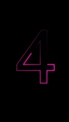 Neon pink number four outline on black background magenta