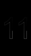 Two glowing white numbers eleven on black background numeral digit