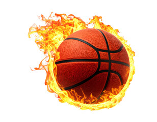 Basketball ball with fire flames isolated on transparent background 