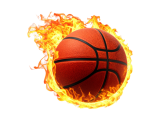 Basketball ball with fire flames isolated on transparent background 