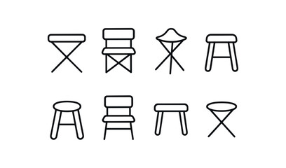 simple outline stroke icon isolated on white background foldable camp stool portable chair tripod stool small lightweight stool camping chair outdoor stool compact stool