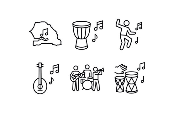 simple outline stroke icon isolated on white background senegal mbalax music drum music dance music folk music band music sabar music african beat rhythm music